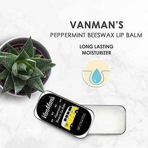 Vanman’s Peppermint Beeswax Lip Balm - 3 Pack - Organic Lip Balm w/Rosemary, Almond, Peppermint & Coconut Oil - Organic Chapstick w/Vitamin E Oil Removes Dead Skin Cells - Moisturizer For Dry Lips - SHOP NO2CO2