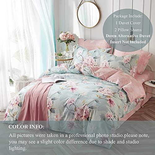 VClife Twin Floral Duvet Cover - Shabby Chic Blue Pink Aesthetic Duvet Cover Sets, Soft Breathable Cotton 3 Pieces with Zipper Closure, Fade Resistant, Easy Care - 1 Duvet Cover and 2 Pillowcases - SHOP NO2CO2