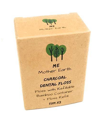 Vegan Biodegradable Bamboo Charcoal Dental Floss with Refillable Bamboo Container | Free Refill | Natural Candelilla Wax | 55yds x2 | Peppermint Essential Oil | Eco Friendly | Zero Waste Oral Care - SHOP NO2CO2