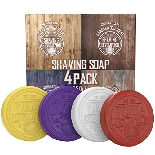 Viking Revolution Shaving Soap for Men - Shave Soap for Use with Shaving Brush and Bowl for Smoothest Wet Shave, Shaving Soap Puck - 4 Pack Variety, Each Pack 2.5oz - SHOP NO2CO2