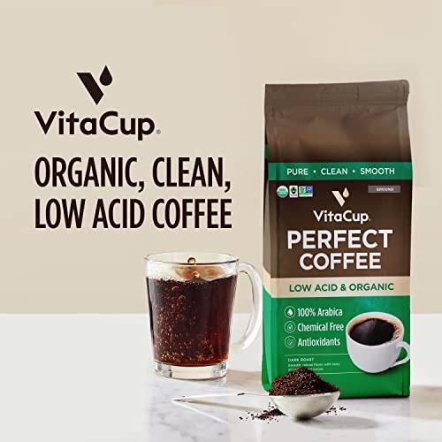 VitaCup Perfect Low Acid Coffee Ground, USDA Organic & Fair Trade, Mycotoxin Free, Dark Roast Guatemala Single Origin, Clean & Pure for Drip Coffee Brewers and French Press, 11 ounces - SHOP NO2CO2