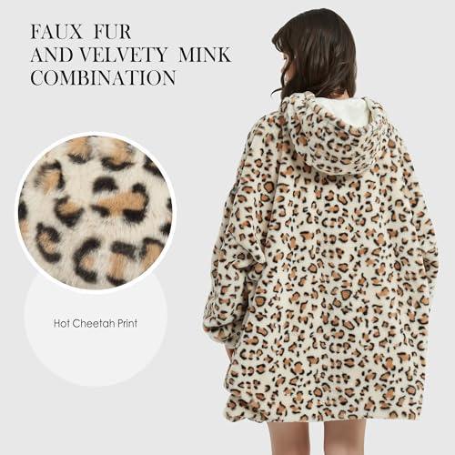 Viviland Blanket Hoodie Oversized Sweatshirt Soft Warm Giant Pullover with Large Front Pocket,Gifts for Women Men Teenagers, Cheetah Print Beige - SHOP NO2CO2