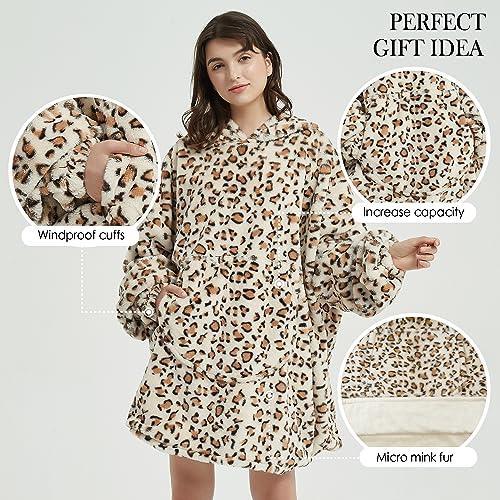 Viviland Blanket Hoodie Oversized Sweatshirt Soft Warm Giant Pullover with Large Front Pocket,Gifts for Women Men Teenagers, Cheetah Print Beige - SHOP NO2CO2