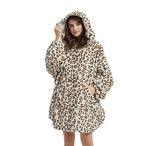 Viviland Blanket Hoodie Oversized Sweatshirt Soft Warm Giant Pullover with Large Front Pocket,Gifts for Women Men Teenagers, Cheetah Print Beige - SHOP NO2CO2