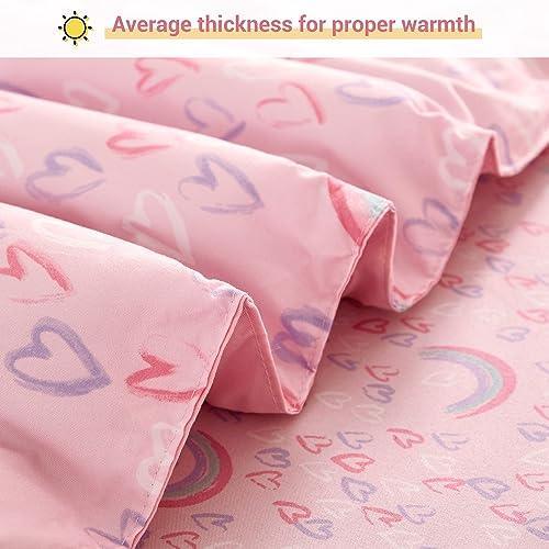 Viviland Full Pink Rainbow Comforter Set for Girls, Kids Brushed Microfiber Full Bedding Set, 7 Pieces Bed in A Bag, Girls Comforters with Sheet Set, Shams, Love Heart Printed, Machine Washable - SHOP NO2CO2