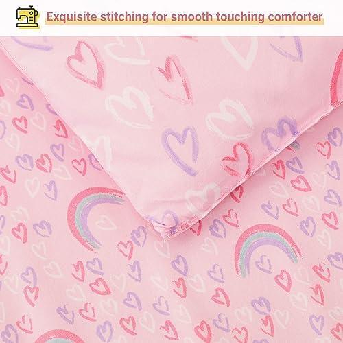 Viviland Full Pink Rainbow Comforter Set for Girls, Kids Brushed Microfiber Full Bedding Set, 7 Pieces Bed in A Bag, Girls Comforters with Sheet Set, Shams, Love Heart Printed, Machine Washable - SHOP NO2CO2