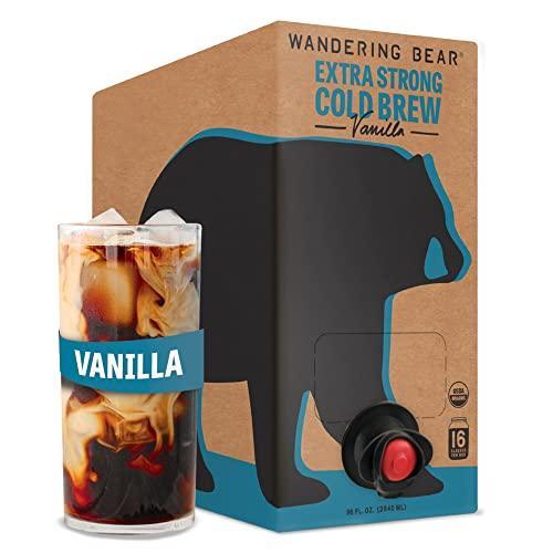 Wandering Bear Organic Vanilla Cold Brew Coffee On Tap, 96 fl oz - Extra Strong, Smooth, Unsweetened, Shelf-Stable, and Ready to Drink Iced Coffee, Cold Brewed Coffee, Cold Coffee - SHOP NO2CO2