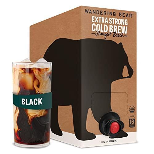 Wandering Bear Straight Black Organic Cold Brew Coffee On Tap, 96 fl oz - Extra Strong, Smooth, Unsweetened, Shelf-Stable, and Ready to Drink Iced Coffee, Cold Brewed Coffee, Cold Coffee - SHOP NO2CO2