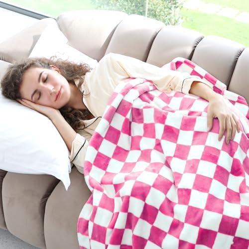 Warm Blanket Soft Cozy Throw Blanket Checkered Fleece Throw Blankets for Couch (Lattice Rose Red, 40"x50") - SHOP NO2CO2