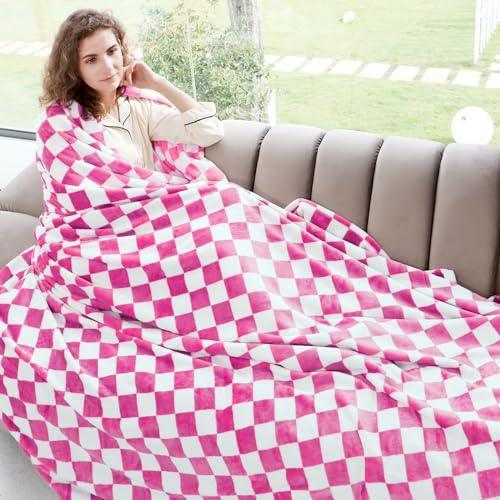 Warm Blanket Soft Cozy Throw Blanket Checkered Fleece Throw Blankets for Couch (Lattice Rose Red, 40"x50") - SHOP NO2CO2