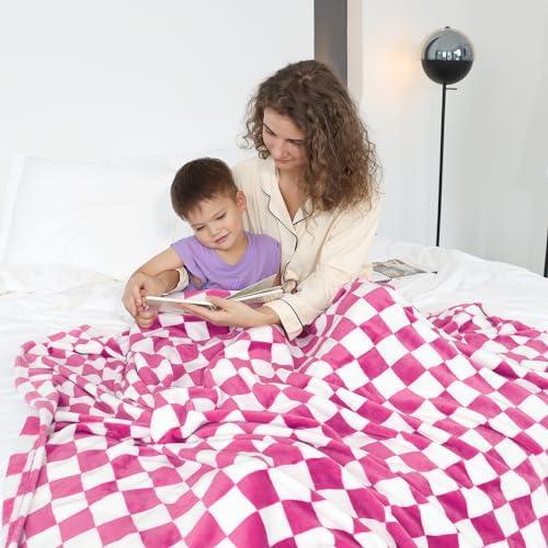 Warm Blanket Soft Cozy Throw Blanket Checkered Fleece Throw Blankets for Couch (Lattice Rose Red, 40"x50") - SHOP NO2CO2