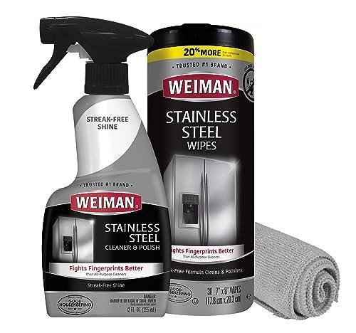 Weiman Stainless Steel Cleaner Kit - Fingerprint Resistant, Removes Residue, Water Marks and Grease from Appliances Works Great on Refrigerators, Dishwashers, Ovens, Grills Packaging May Vary - SHOP NO2CO2