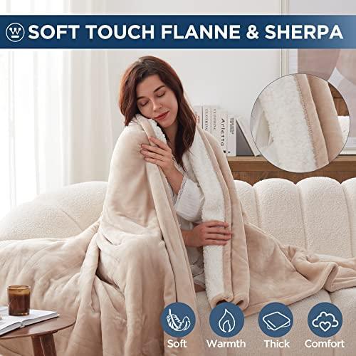 Westinghouse Electric Blanket Throw Heated Blanket with 6 Heating Levels and 2-10 Hours Time Settings, Flannel to Sherpa Super Cozy Heated Blanket Machine Washable, 50x60 inch, Beige - SHOP NO2CO2