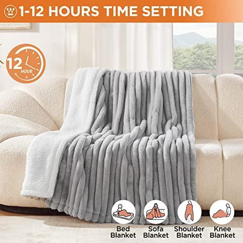 Westinghouse Electric Blanket Twin Size, Luxury Faux Fur & Sherpa Heated Blanket with 10 Heating Levels & 1-12 Hours Auto Off, Fast Heating Blanket, Machine Washable, 62x 84 Inch Light Grey - SHOP NO2CO2