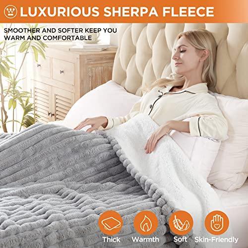 Westinghouse Electric Blanket Twin Size, Luxury Faux Fur & Sherpa Heated Blanket with 10 Heating Levels & 1-12 Hours Auto Off, Fast Heating Blanket, Machine Washable, 62x 84 Inch Light Grey - SHOP NO2CO2