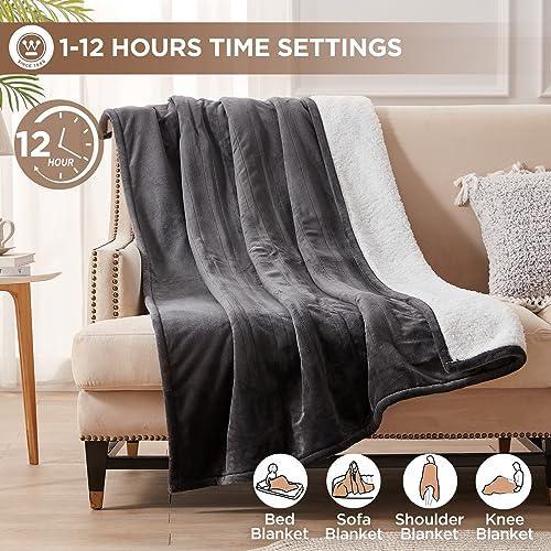 Westinghouse Heated Blanket Twin Size, Soft Flannel to Sherpa Electric Blanket with 10 Heating Levels, 12 Hours Auto Off, Fast Heating, Machine Washable, 62x84, Charcoal - SHOP NO2CO2