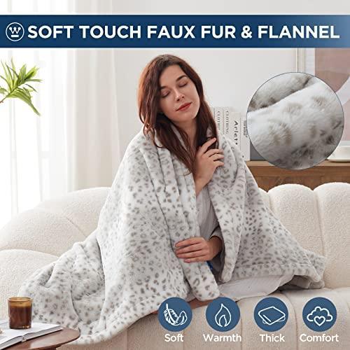 Westinghouse Heated Throw Blanket, Grey Leopard Electric Throw Blanket, Luxury Faux Fur to Flannel Reversible, 6 Heating Levels & 2-10 Hours Time Setting, Machine Washable(Throw, 50"x60") - SHOP NO2CO2