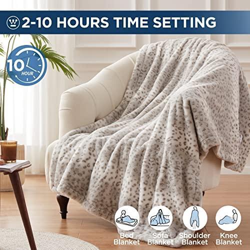 Westinghouse Heated Throw Blanket, Grey Leopard Electric Throw Blanket, Luxury Faux Fur to Flannel Reversible, 6 Heating Levels & 2-10 Hours Time Setting, Machine Washable(Throw, 50"x60") - SHOP NO2CO2