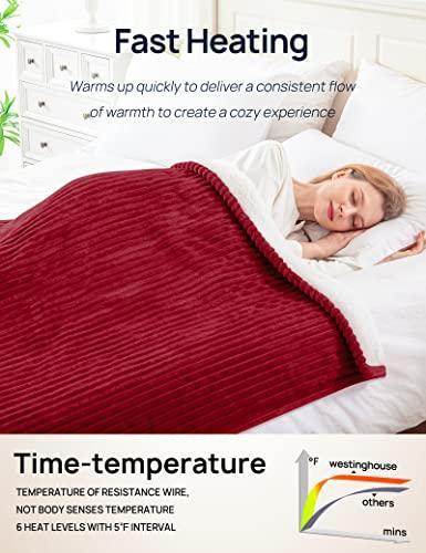 Westinghouse Heated Throw Electric Blanket with 10 Heating Levels & 1 to 12 Hours Heating Time Settings, Soft Flannel Sherpa Heating Blanket, Over-Heat Protection, 72"x84" Red - SHOP NO2CO2