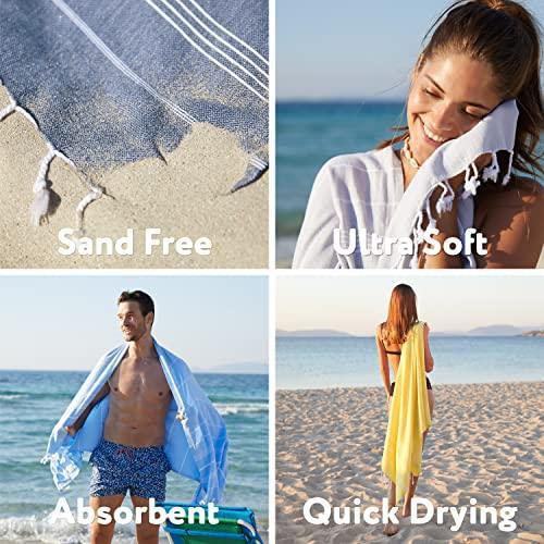 WETCAT Turkish Beach Towel Oversized 38x71 100% Cotton Sand Free Quick Dry Towel Extra Large Turkish Towel Light Travel Towel for Adults Beach Gifts Beach Accessories (Grey & White) - SHOP NO2CO2