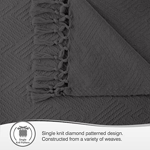 Whisper Organics 100% Organic Cotton Light Blanket - Throw Blanket with Diamond Jacquard Pattern - Breathable Blanket Throw - GOTS Certified Summer Blankets (Dark Grey, 60x80) - SHOP NO2CO2