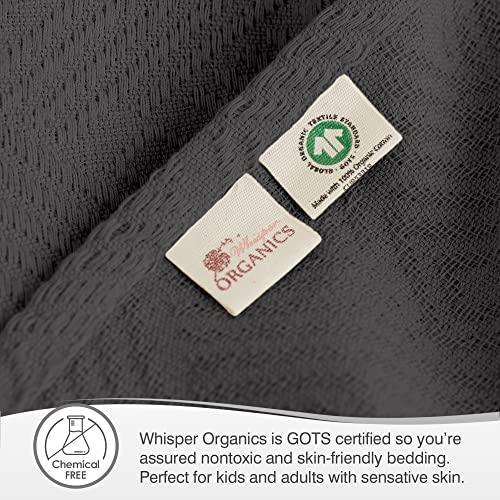 Whisper Organics 100% Organic Cotton Light Blanket - Throw Blanket with Diamond Jacquard Pattern - Breathable Blanket Throw - GOTS Certified Summer Blankets (Dark Grey, 60x80) - SHOP NO2CO2