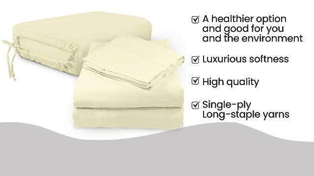 Whisper Organics, 100% Organic Cotton Sheet Set - 500 TC Bed Sheets Set (Bed Sheet + Flat Sheet + 2 Pillowcases) - Extra Deep Sheets Set - GOTS Certified (White, Full) - SHOP NO2CO2