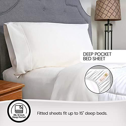 Whisper Organics, 100% Organic Cotton Sheet Set - 500 TC Bed Sheets Set (Bed Sheet + Flat Sheet + 2 Pillowcases) - Extra Deep Sheets Set - GOTS Certified (White, Full) - SHOP NO2CO2