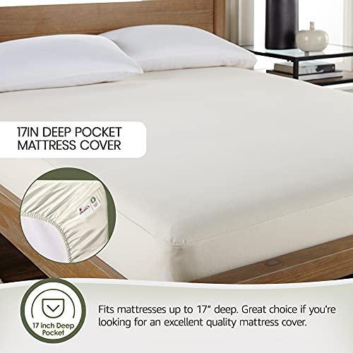 Whisper Organics, 100% Waterproof Mattress Protector - Pique Textured Weave, Breathable Soft & Durable - King Mattresses Cover - GOTS Certified Organic - White, 17" Deep Pocket, 78x82 Inch - SHOP NO2CO2