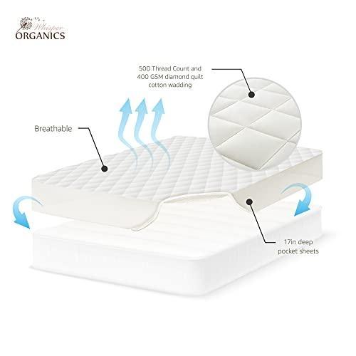 Whisper Organics Luxury Quilted Mattress Cover - Exquisite Softness 100% Organic Cotton Mattress Protector - Fair Trade, GOTS Certified Breathable Protective Pad, 17" Deep Pocket (Twin, Pure White) - SHOP NO2CO2