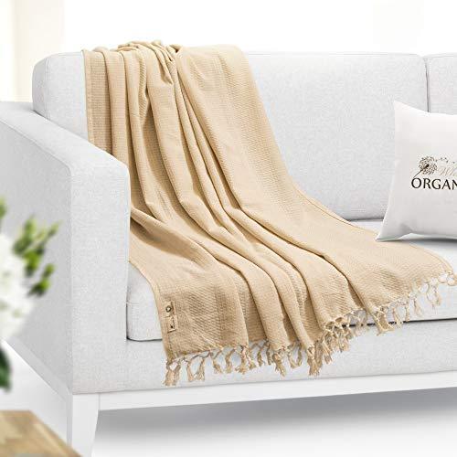 Whisper Organics Organic Cotton Throw Blanket G.O.T.S. Certified (60x80, Natural) - SHOP NO2CO2