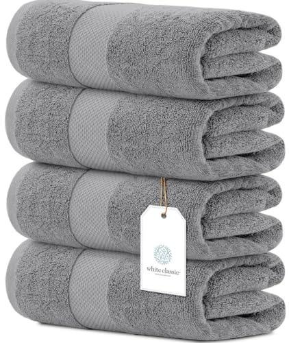 White Classic Luxury Cotton Bath Towels Large - | Highly Absorbent Hotel spa Collection Bathroom Towel | 27x54 Inch | Set of 4 (Light Grey, 4) - SHOP NO2CO2