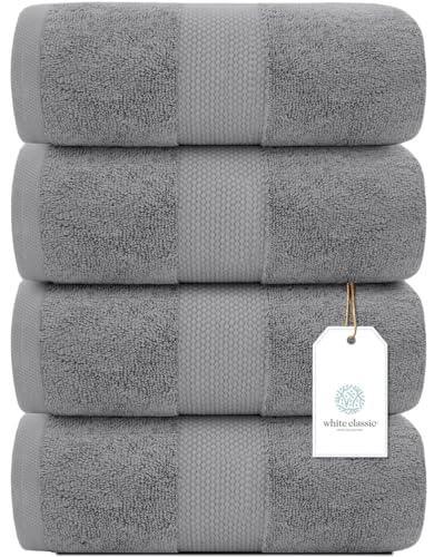 White Classic Luxury Cotton Bath Towels Large - | Highly Absorbent Hotel spa Collection Bathroom Towel | 27x54 Inch | Set of 4 (Light Grey, 4) - SHOP NO2CO2