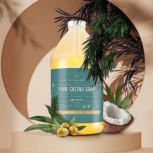 WHOLENATURALS Pure Castile Soap Liquid, EWG Verified & Certified Palm Oil Free Unscented, Natural, Mild & Gentle Non-gmo & Vegan - Organic Body Wash, Laundry, and Baby Soap - 64 Fl Oz - Pack of 1 - SHOP NO2CO2