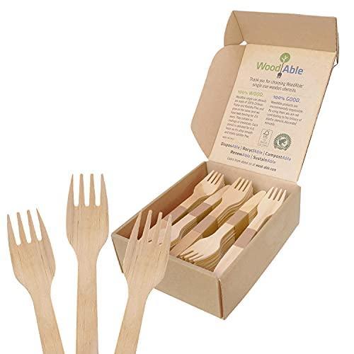 WOODABLE Disposable & Backyard Compostable Wooden Forks, Eco-Friendly, Sustainable, Organic, Biodegradable, Vegan-Friendly, 100 Count - SHOP NO2CO2