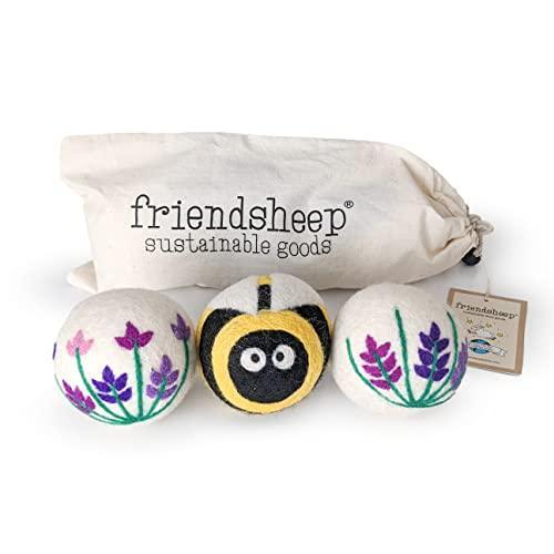 Wool Dryer Balls by Friendsheep 3 Pack XL Organic Premium Reusable Cruelty Free Handmade Fair Trade No Lint Fabric Softener Lavender Fields Bee Flower - SHOP NO2CO2