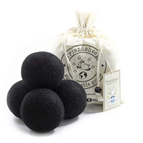 Wool Dryer Balls by Friendsheep 4 Pack XL Organic Premium Reusable Cruelty Free Handmade Fair Trade No Lint Fabric Softener Black - SHOP NO2CO2