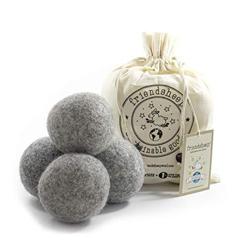 Wool Dryer Balls by Friendsheep 4 Pack XL Organic Premium Reusable Cruelty Free Handmade Fair Trade No Lint Fabric Softener Gray - SHOP NO2CO2