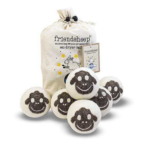 Wool Dryer Balls by Friendsheep 6 Pack XL Organic Premium Reusable Cruelty Free Handmade Fair Trade No Lint Fabric Softener Brown Sheep "Flock of Friends" - SHOP NO2CO2