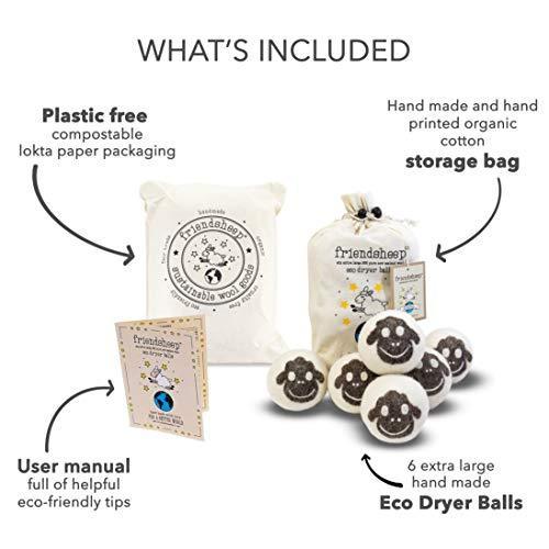 Wool Dryer Balls by Friendsheep 6 Pack XL Organic Premium Reusable Cruelty Free Handmade Fair Trade No Lint Fabric Softener Brown Sheep "Flock of Friends" - SHOP NO2CO2