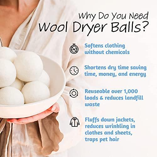 Wool Dryer Balls - Smart Sheep 6-Pack - XL Premium Natural Fabric Softener Award-Winning - Wool Balls Replaces Dryer Sheets - Wool Balls for Dryer - Laundry Balls for Dryer - SHOP NO2CO2