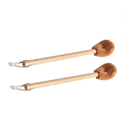 WorldFront Naturals Toilet Bowl Brush - Natural Coconut Fiber Golf Head & Long Wooden Handle for Effective Cleaning for Bathroom Toilet - Eco-Friendly & Durable - 2 Pack Brushes with 2 Wall Hooks - SHOP NO2CO2