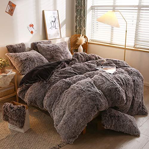 XeGe Plush Shaggy Duvet Cover, Luxury Ultra Soft Crystal Velvet Fuzzy Bedding 1PC(1 Faux Fur Duvet Cover), Fluffy Furry Comforter Cover with Zipper Closure (Queen, Chocolate Ombre) - SHOP NO2CO2