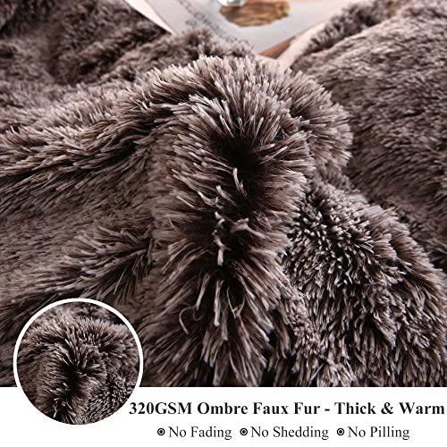 XeGe Plush Shaggy Duvet Cover, Luxury Ultra Soft Crystal Velvet Fuzzy Bedding 1PC(1 Faux Fur Duvet Cover), Fluffy Furry Comforter Cover with Zipper Closure (Queen, Chocolate Ombre) - SHOP NO2CO2