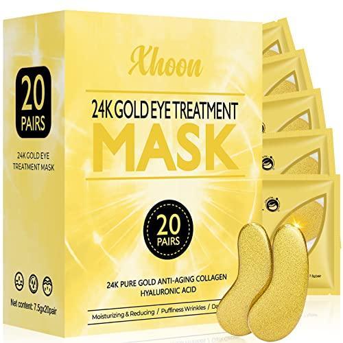 Xhoon 24K Gold Under Eye Patches - 20 Pairs Amino Acid & Collagen, Under Eye Mask for Face Care, Dark Circles and Puffiness, Beauty & Personal Care - SHOP NO2CO2