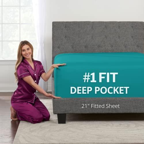 XL Twin Sheets Deep Pockets Fitted – Twin XL Fitted Sheets Only – 21” Fitted Sheets Perfectly Fit 17”–23” Deep Mattress & Toppers – Lovely Joyful Feel – 1 Bottom Sheet Extra Long Twin Size – Teal - SHOP NO2CO2