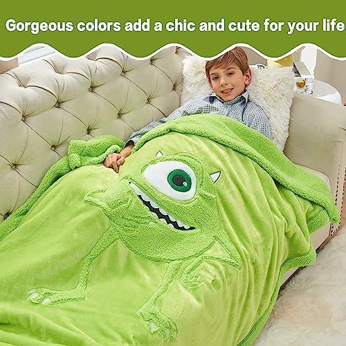 XTHHOA Kids Mike Wazowski Blanket 3D Cartoon Embroidered Sherpa Blanket Plush Warm for Boys Girls (Mike Wazowski, (50"X60")) - SHOP NO2CO2