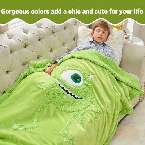 XTHHOA Kids Mike Wazowski Blanket 3D Cartoon Embroidered Sherpa Blanket Plush Warm for Boys Girls (Mike Wazowski, (50"X60")) - SHOP NO2CO2