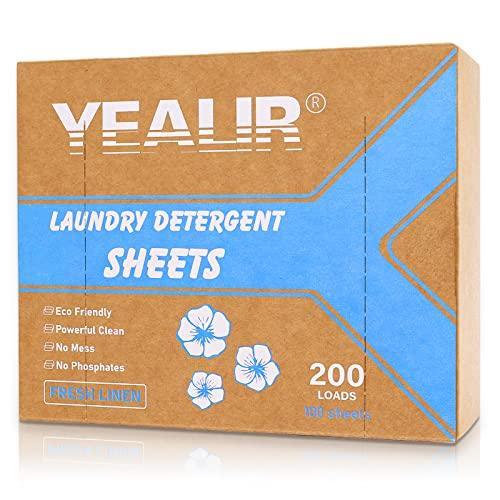 YEALIR Laundry Detergent Sheets - 200 Loads Eco-Friendly Laundry Sheets - Fresh Linen - Biodegradable Plastic Free Liquidless Laundry Strips,Cruelty-Free Non-Irritating Safe for Sensitive Skin - SHOP NO2CO2