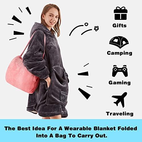 yescool Wearable Blanket Hoodie, Oversized Sherpa Hooded Blanket Sweatshirt, Giant Warm Fuzzy Fleece Lounging Blanket with Hood Sleeves Pocket, Soft Comfort Packable for Women Men Adults (Grey) - SHOP NO2CO2